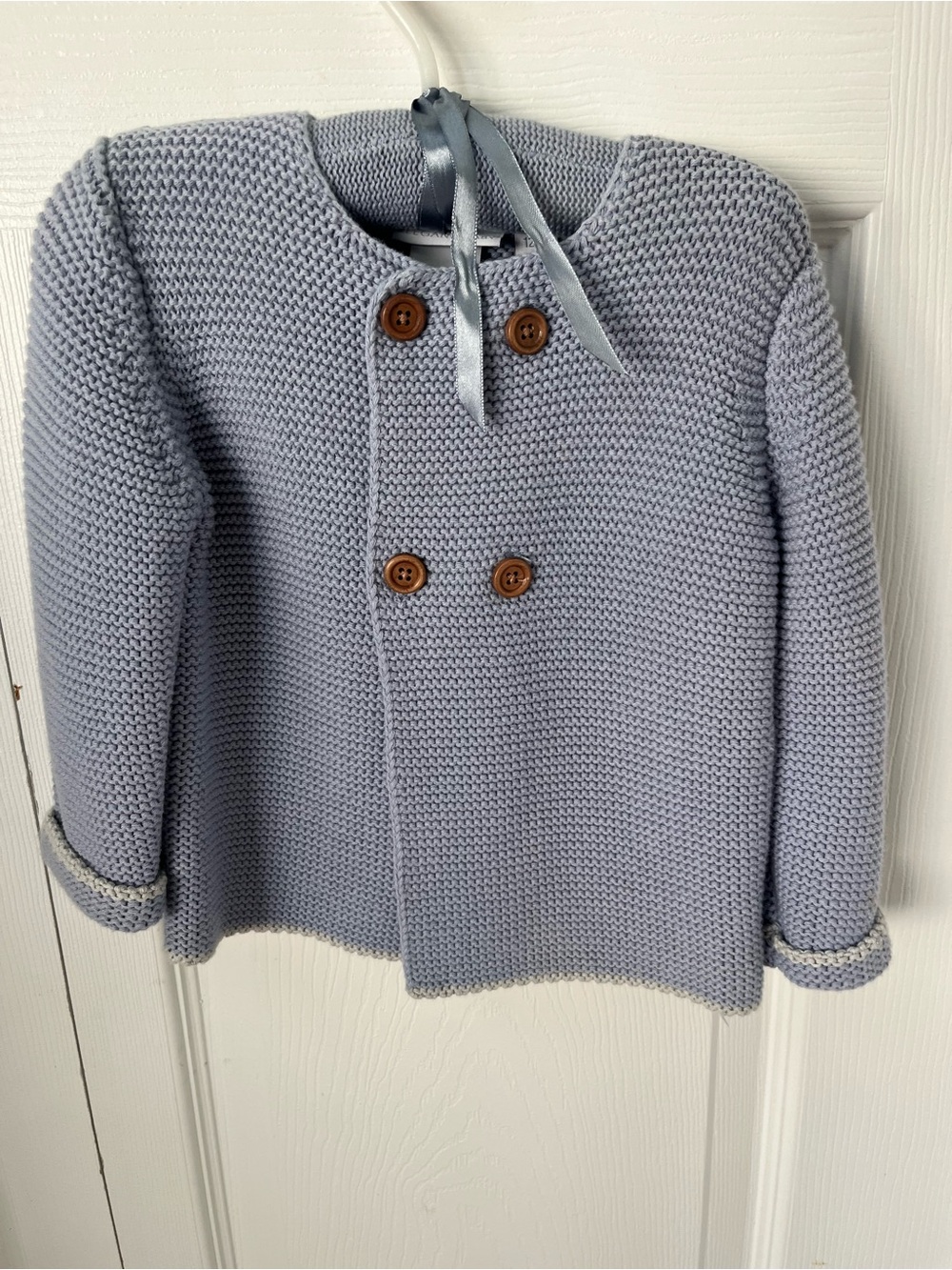Classic Double-Breasted Knit Sweater Jacket - Light Blue